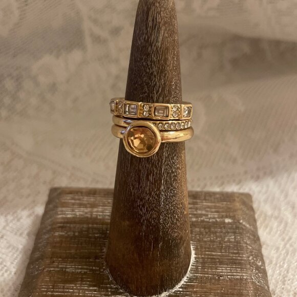 sundance Jewelry - Golden Citrine & Crystal Stacking Ring Set – Vintage Glam Size 6